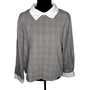 Womens M Houndstooth Contrast Collar Keyhole Blouse Classic Preppy Gossip Girl